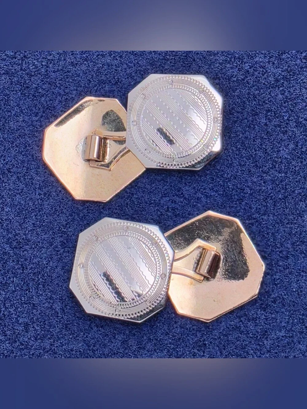 Vintage Art Deco 10k White Gold Octagonal Cufflinks